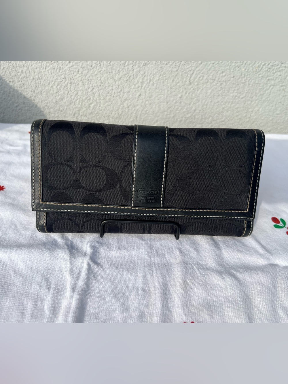 Coach Black Signature Canvas Wallet with Leather Trim